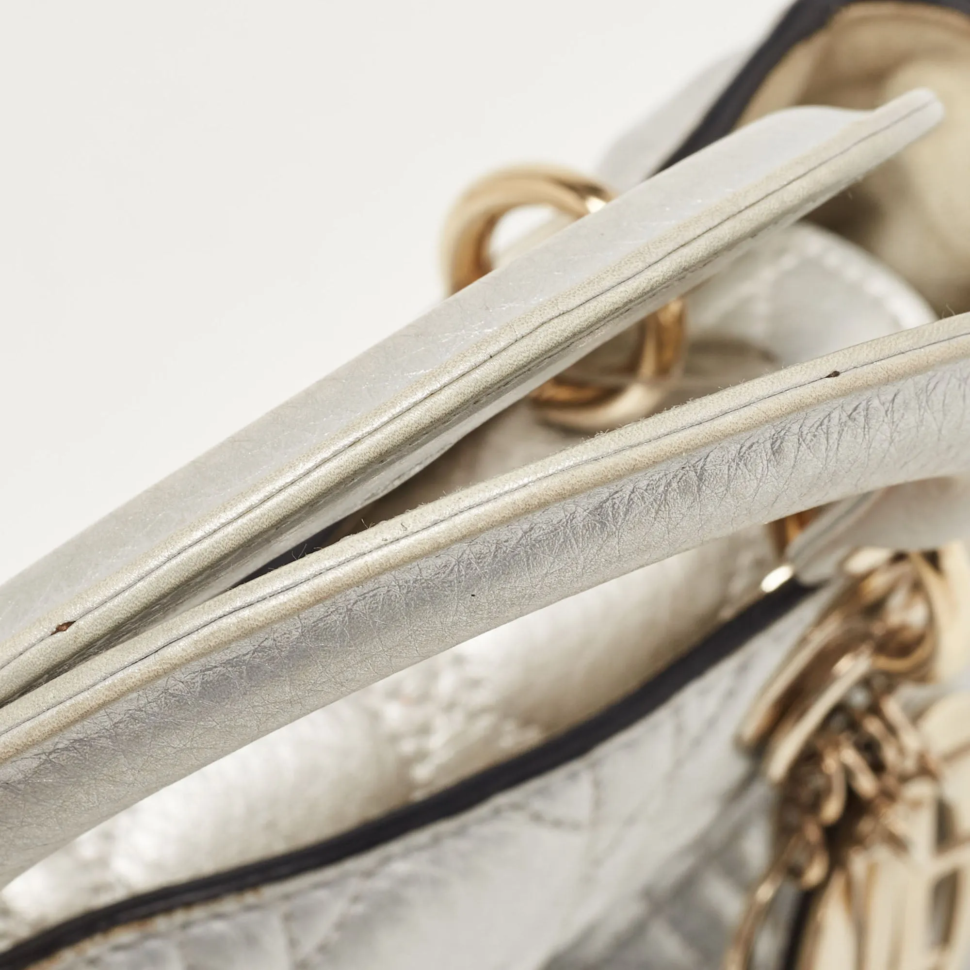DIOR Silver Cannage Leather Small Supple Lady  Tote