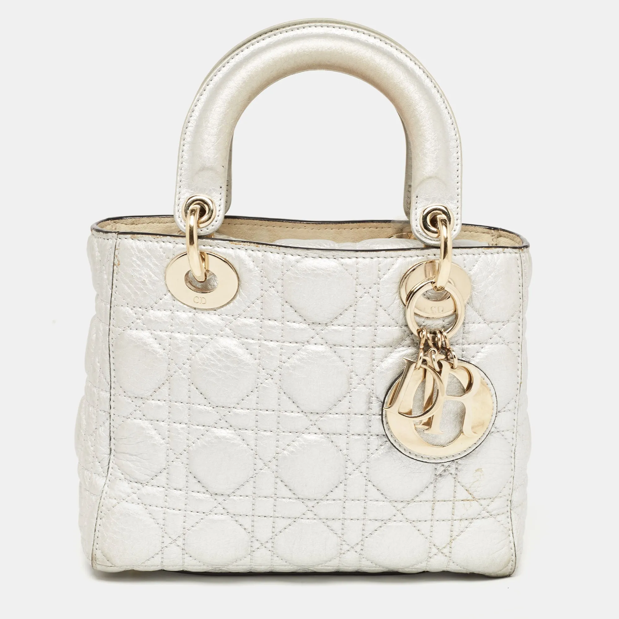 DIOR Silver Cannage Leather Small Supple Lady  Tote