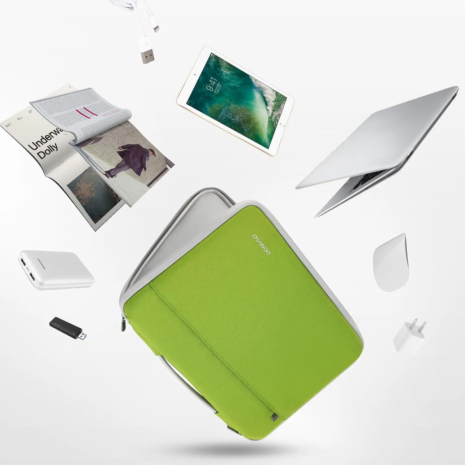DOMISO 15.6 Inch Laptop Sleeve Canvas Notebook Portable Carrying Bag Case Handbag for 15.6" Legion 5 Gen 6/16" ThinkPad T16/16 Swift 3/16" Yoga Slim 7 Pro/HP EliteBook,Tender Green