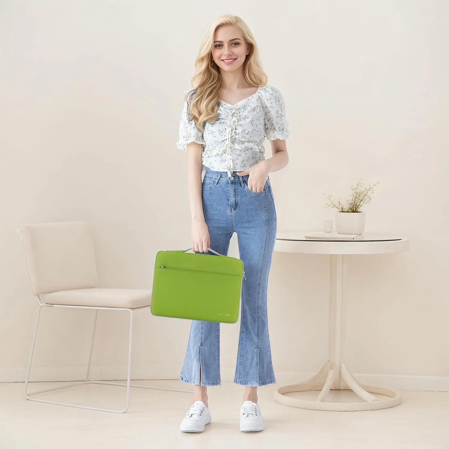 DOMISO 15.6 Inch Laptop Sleeve Canvas Notebook Portable Carrying Bag Case Handbag for 15.6" Legion 5 Gen 6/16" ThinkPad T16/16 Swift 3/16" Yoga Slim 7 Pro/HP EliteBook,Tender Green