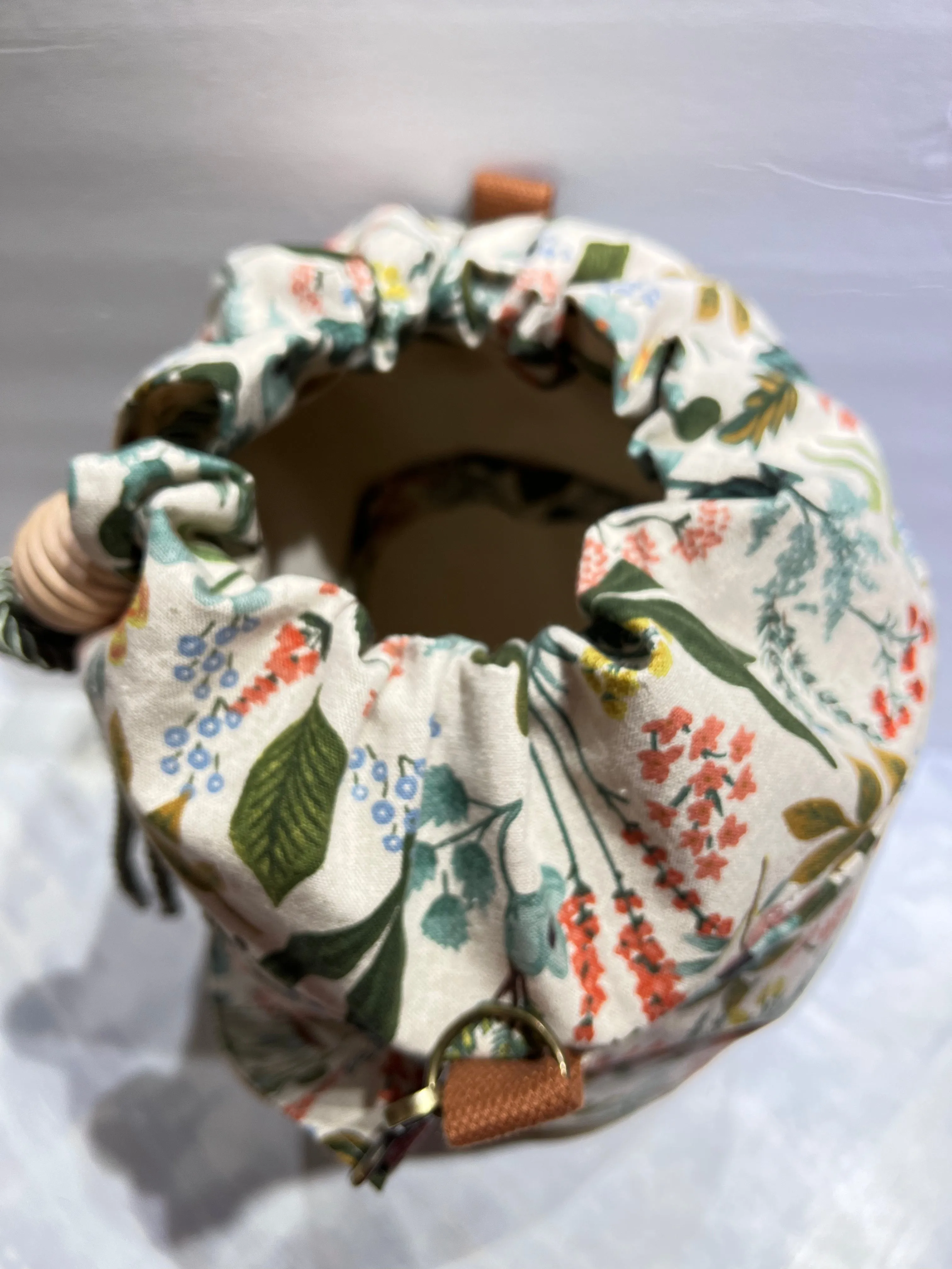 Everyday Tote, Round Project or Knitting Tote, Rifle Paper Co & Waxed Canvas, Herb Garden Natural