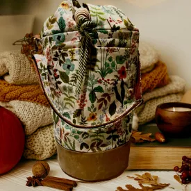 Everyday Tote, Round Project or Knitting Tote, Rifle Paper Co & Waxed Canvas, Herb Garden Natural