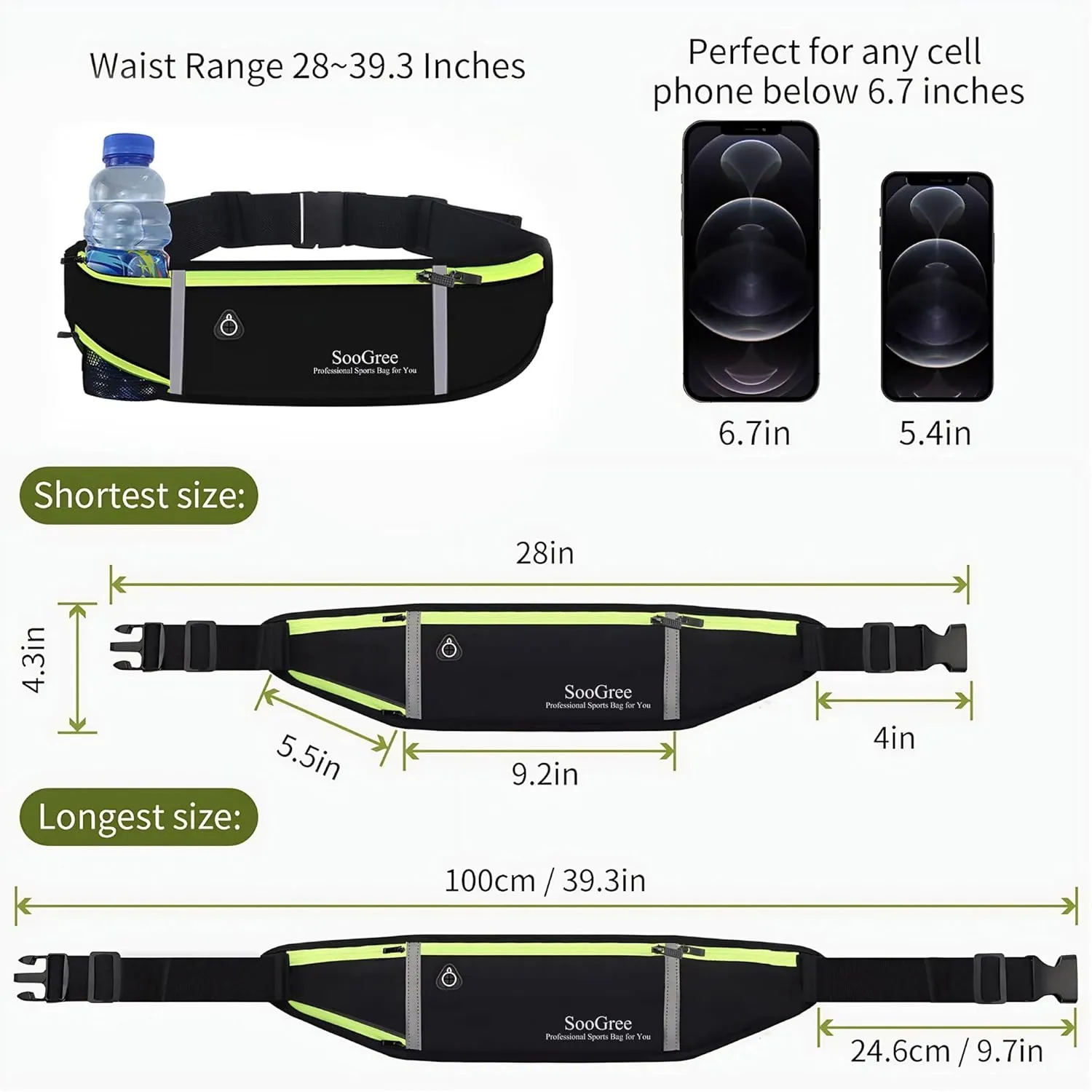 Fanny Packs, Running Belt Pack, Waist Pack Bag for Men and Women, Lightweight Runners Water BottleBelt Bag, Phone Holder Money Belt for Traveling Hiking Cycling Walking