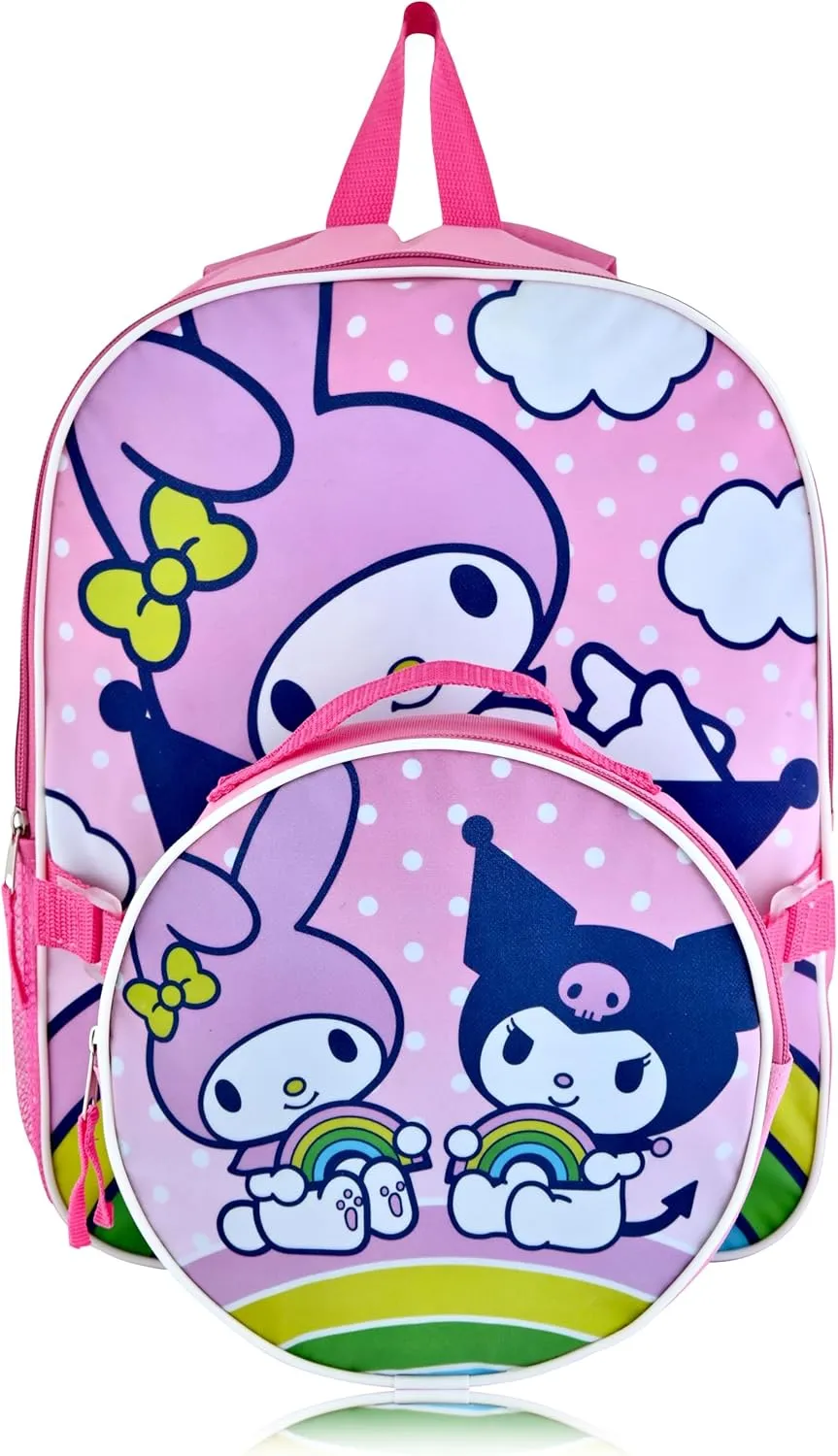 Fast Forward Sanrio Kuromi My Melody Backpack With Lunch Box for Girls | Insulated Lunch Bag for Girls, Boys, Toddlers | Pink Backpack for School