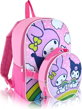 Fast Forward Sanrio Kuromi My Melody Backpack With Lunch Box for Girls | Insulated Lunch Bag for Girls, Boys, Toddlers | Pink Backpack for School