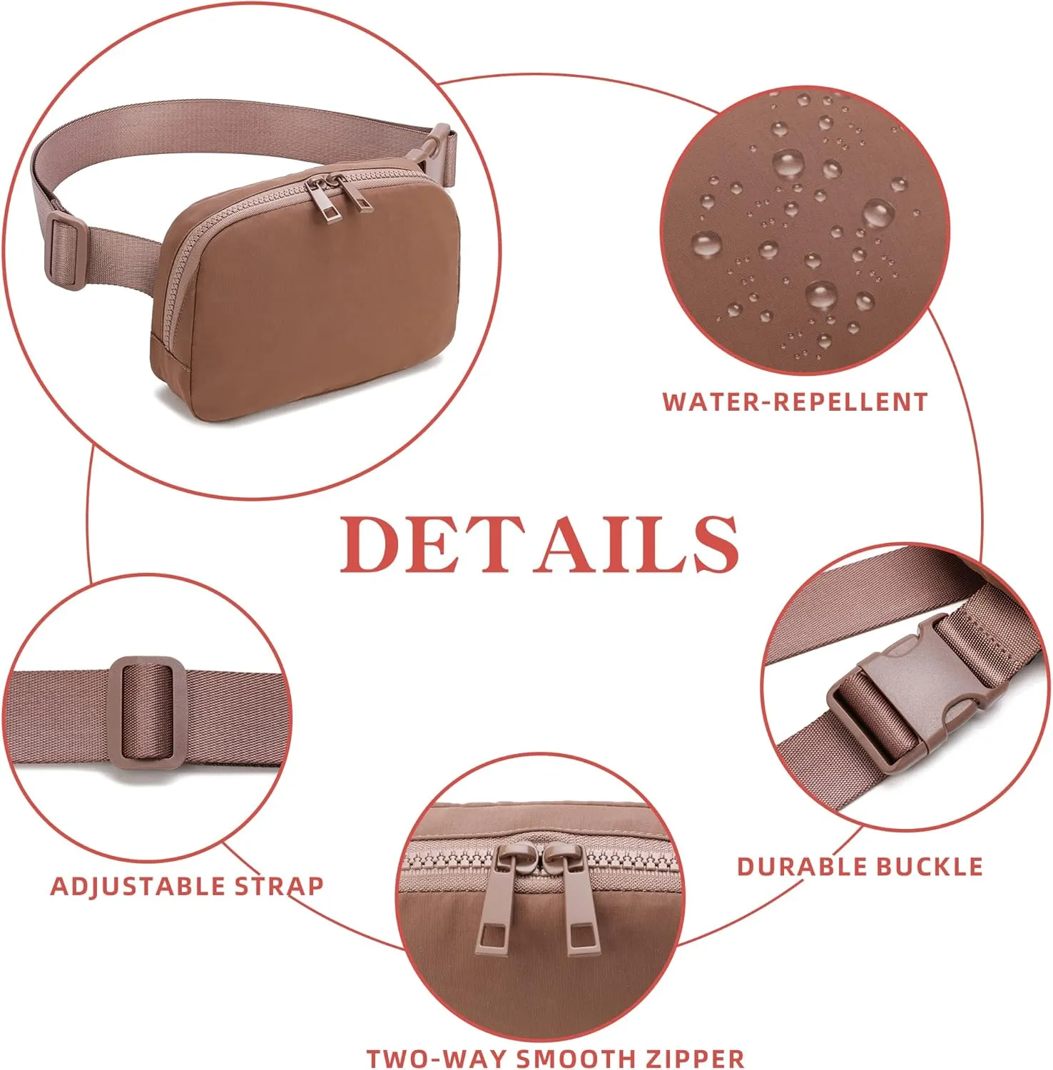 FODOKO Unisex Two-way Zipper Belt Bag