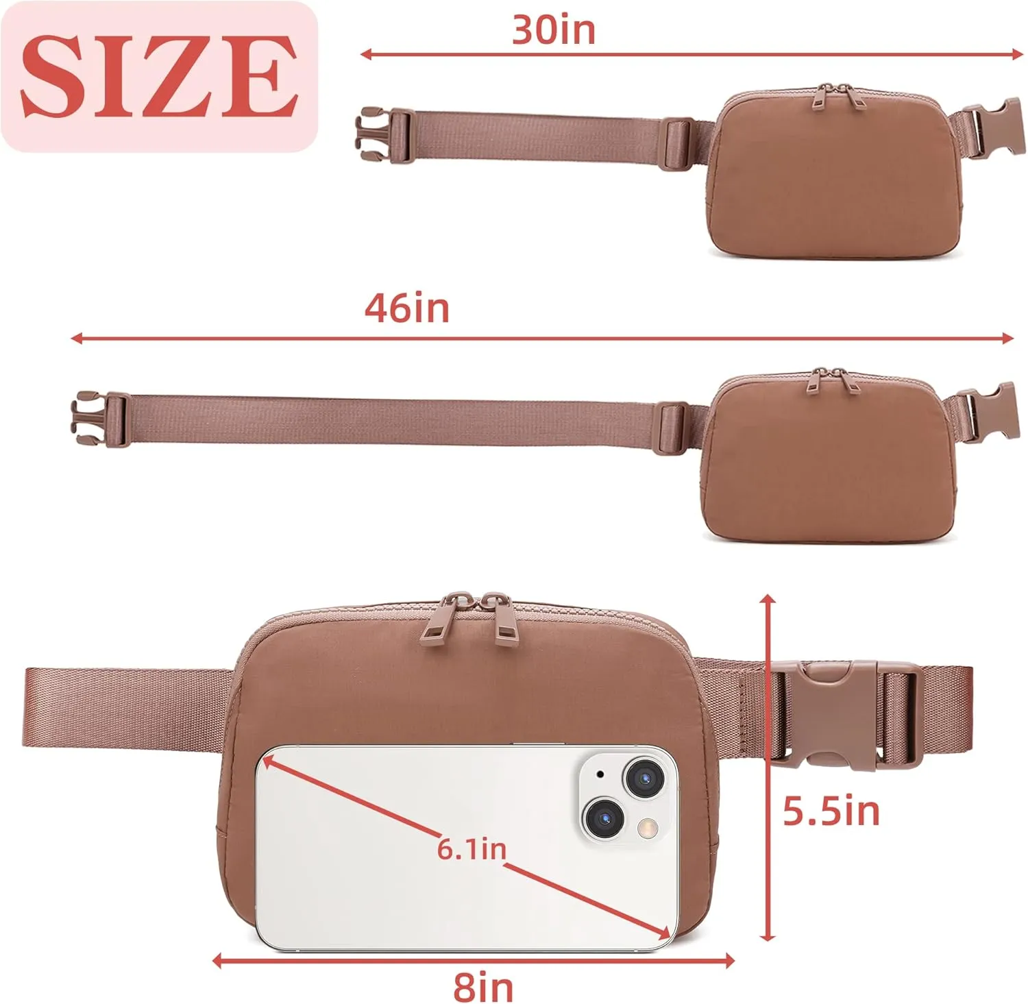 FODOKO Unisex Two-way Zipper Belt Bag