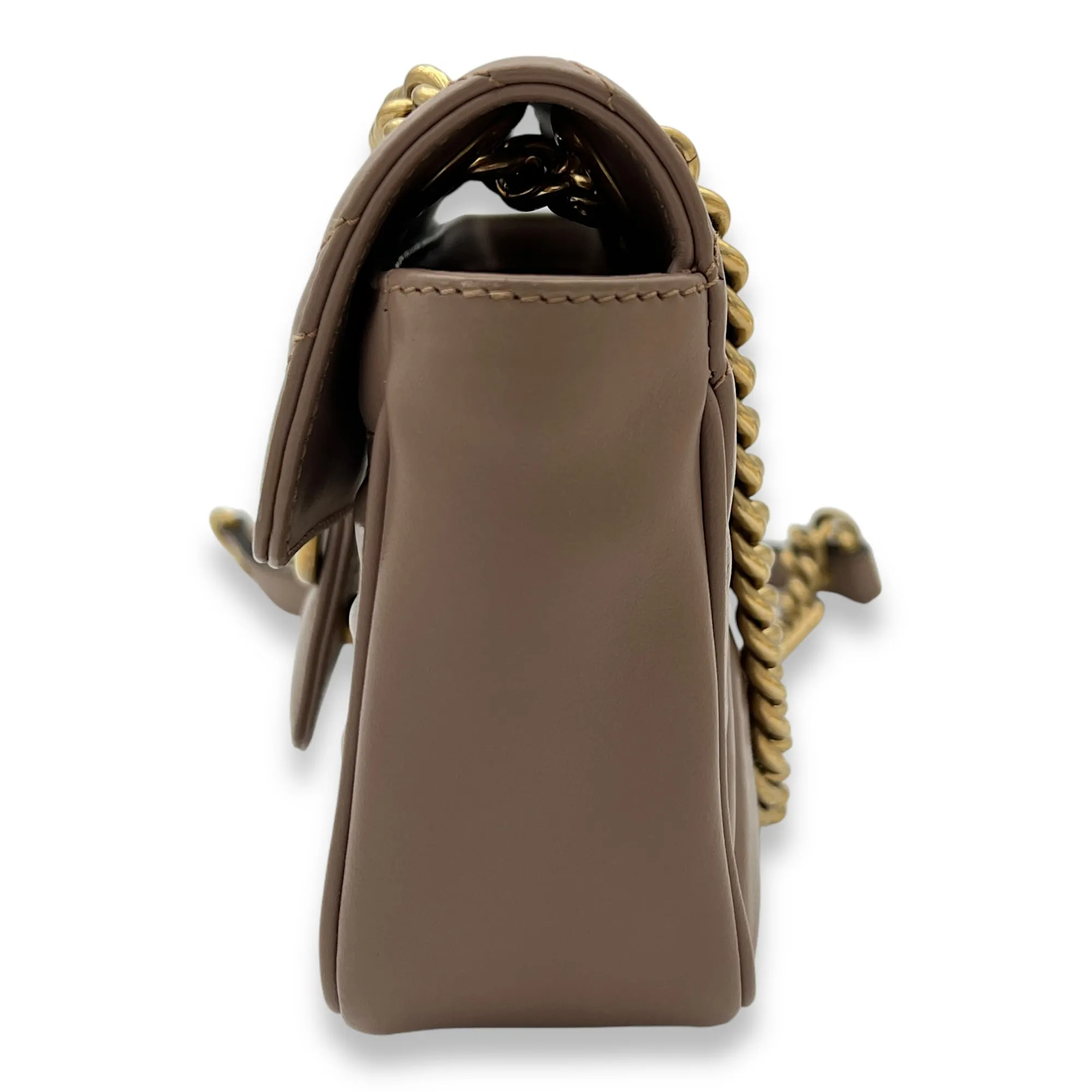 GG Marmont Mini Beige Crossbody Bag in Calfskin, Gold hardware