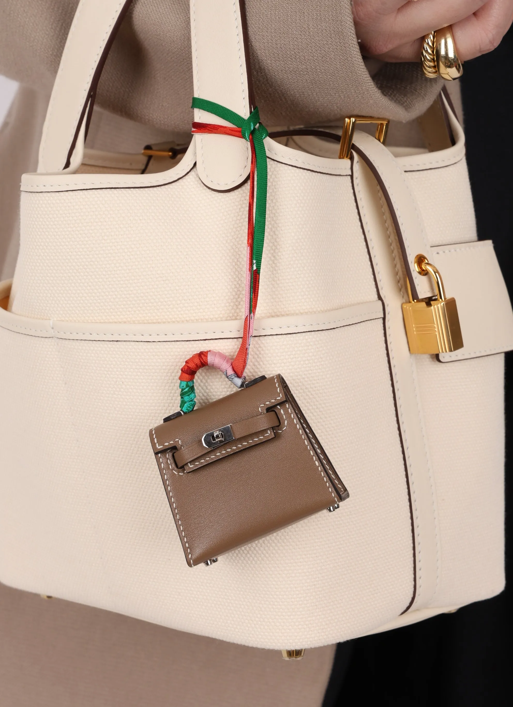 Hermès Micro Kelly Etoupe Tadelakt Twilly Bag Charm