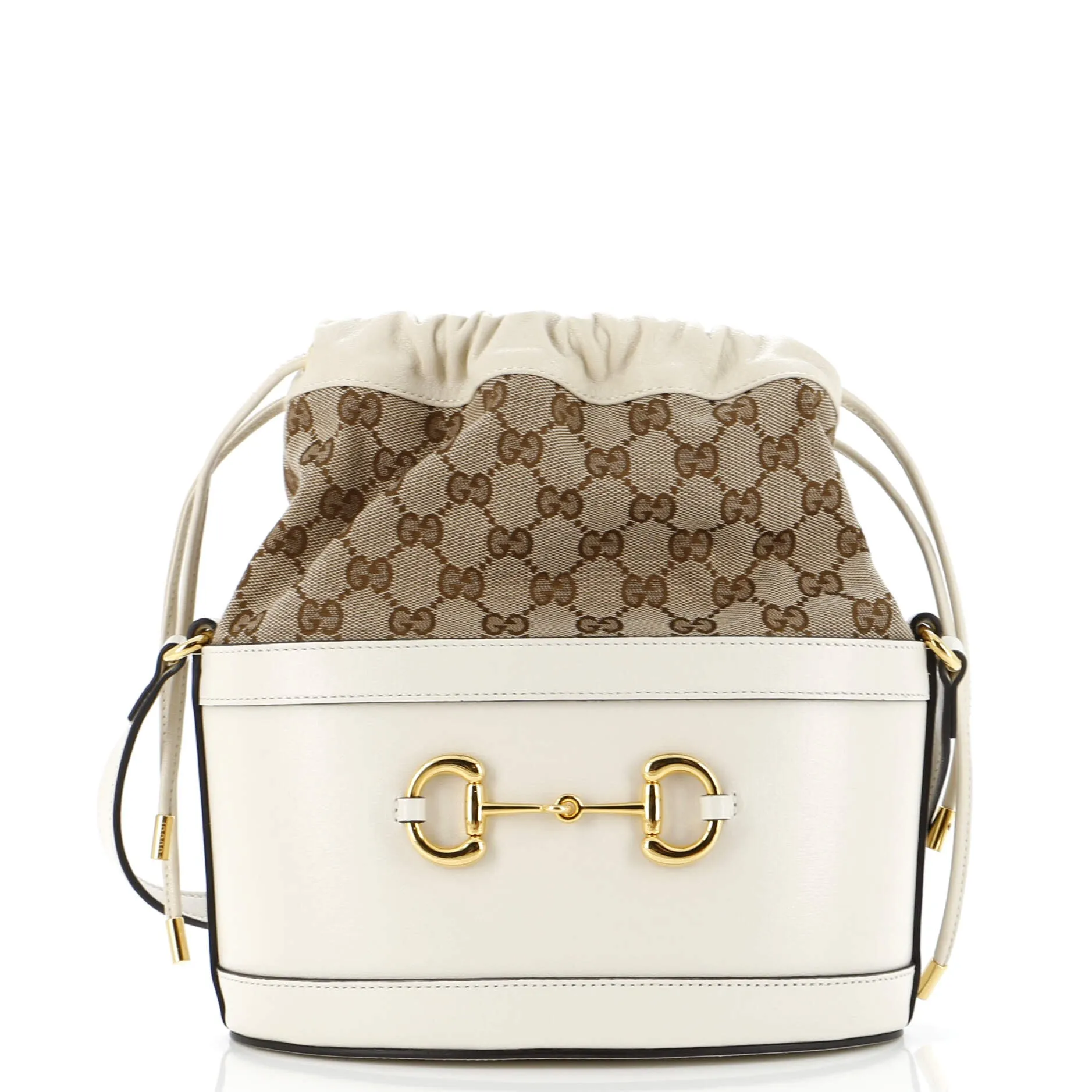 Horsebit 1955 Bucket Crossbody Bag Leather and GG Canvas Small
