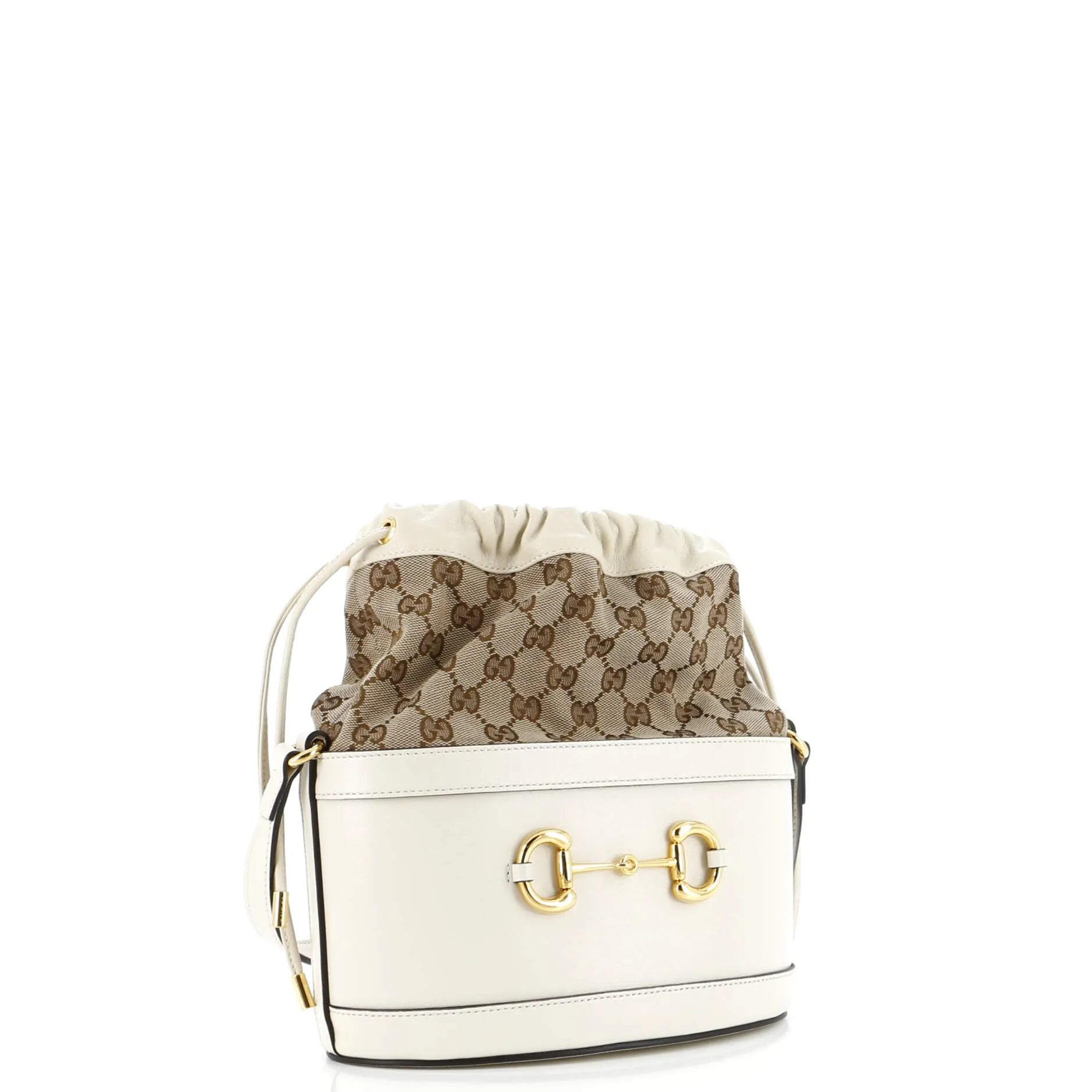 Horsebit 1955 Bucket Crossbody Bag Leather and GG Canvas Small
