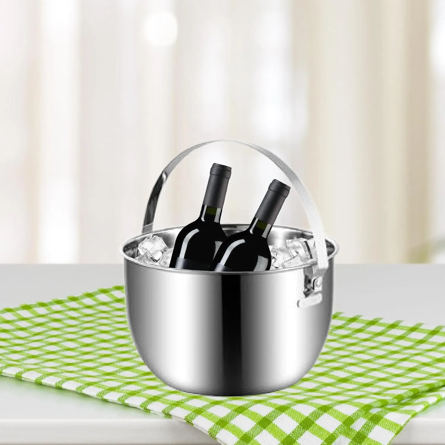 Ice Bucket with Lid with Handle Club Bar Stainless Steel Wine Bottle Storage Bin Beverage Tub for Barbecue Chilling Picnic, 5L