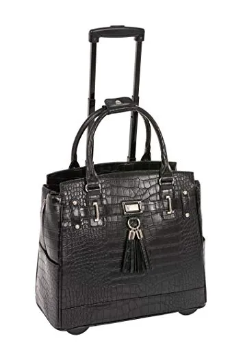 JKM and Company Timeless Black Alligator Crocodile Rolling Compatible with Computer iPad Tablet or Laptop Tote Carryall Bag (17" 17.3" inch)