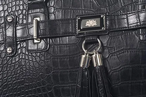 JKM and Company Timeless Black Alligator Crocodile Rolling Compatible with Computer iPad Tablet or Laptop Tote Carryall Bag (17" 17.3" inch)