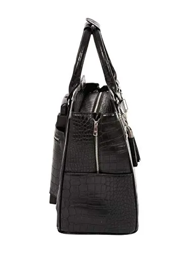 JKM and Company Timeless Black Alligator Crocodile Rolling Compatible with Computer iPad Tablet or Laptop Tote Carryall Bag (17" 17.3" inch)