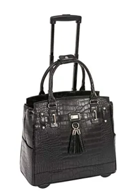 JKM and Company Timeless Black Alligator Crocodile Rolling Compatible with Computer iPad Tablet or Laptop Tote Carryall Bag (17" 17.3" inch)