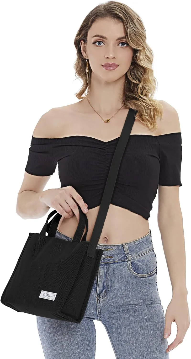 KALIDI Tote Bag for Women Corduroy Crossbody Bag Casual Zipper Tote Fashion Shoulder Handbag Hobo bag with Pockets