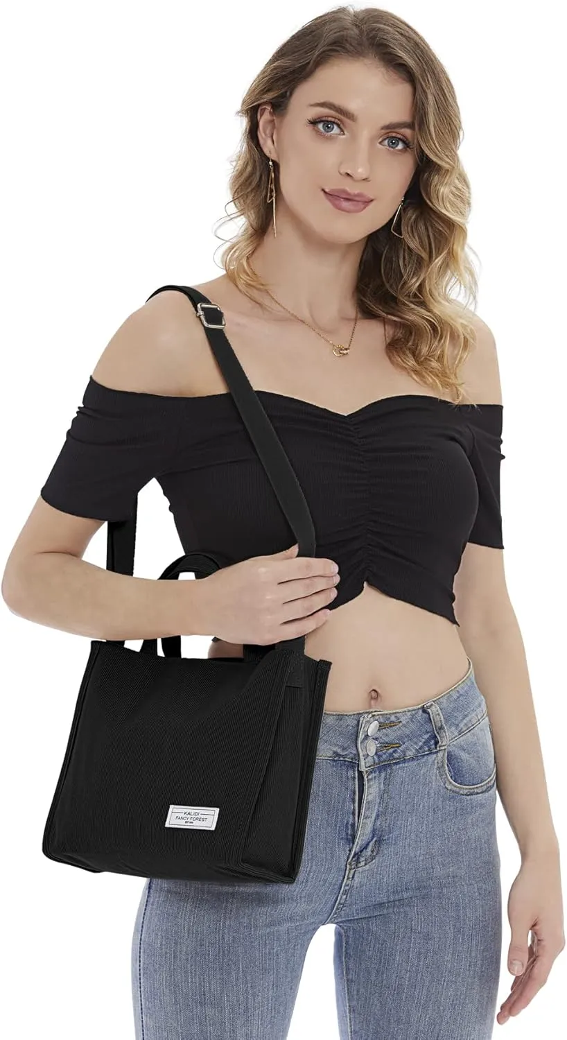 KALIDI Tote Bag for Women Corduroy Crossbody Bag Casual Zipper Tote Fashion Shoulder Handbag Hobo bag with Pockets