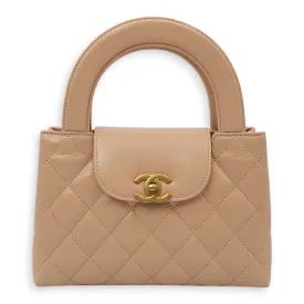 Kelly (19cm) Mini Beige Crossbody Bag in Shiny calf, Gold hardware