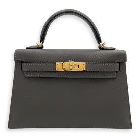 Kelly 20 Gris Meyer in Epsom, Gold hardware