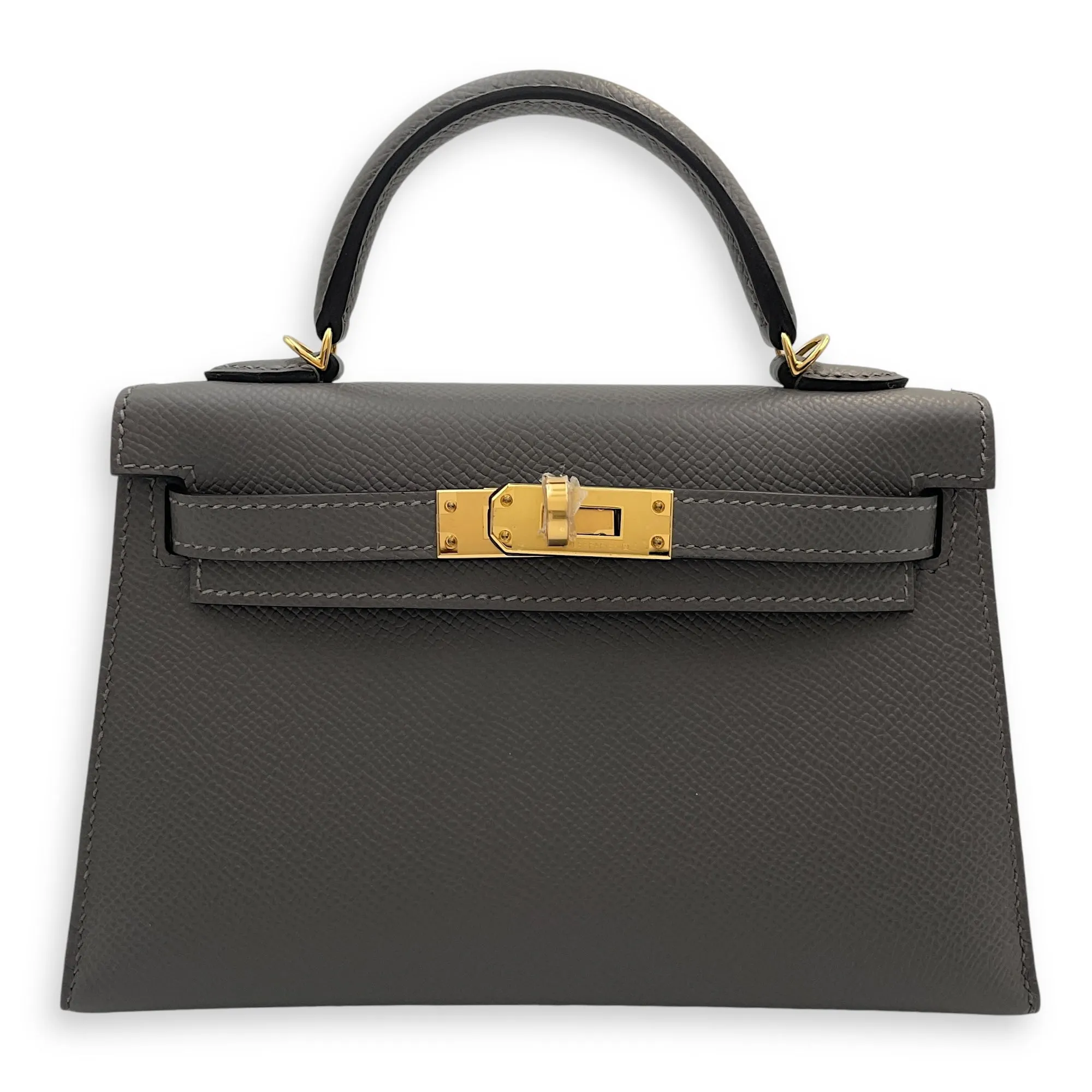 Kelly 20 Gris Meyer in Epsom, Gold hardware
