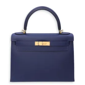 Kelly Sellier 28 Blue Sapphire in Epsom, Gold hardware