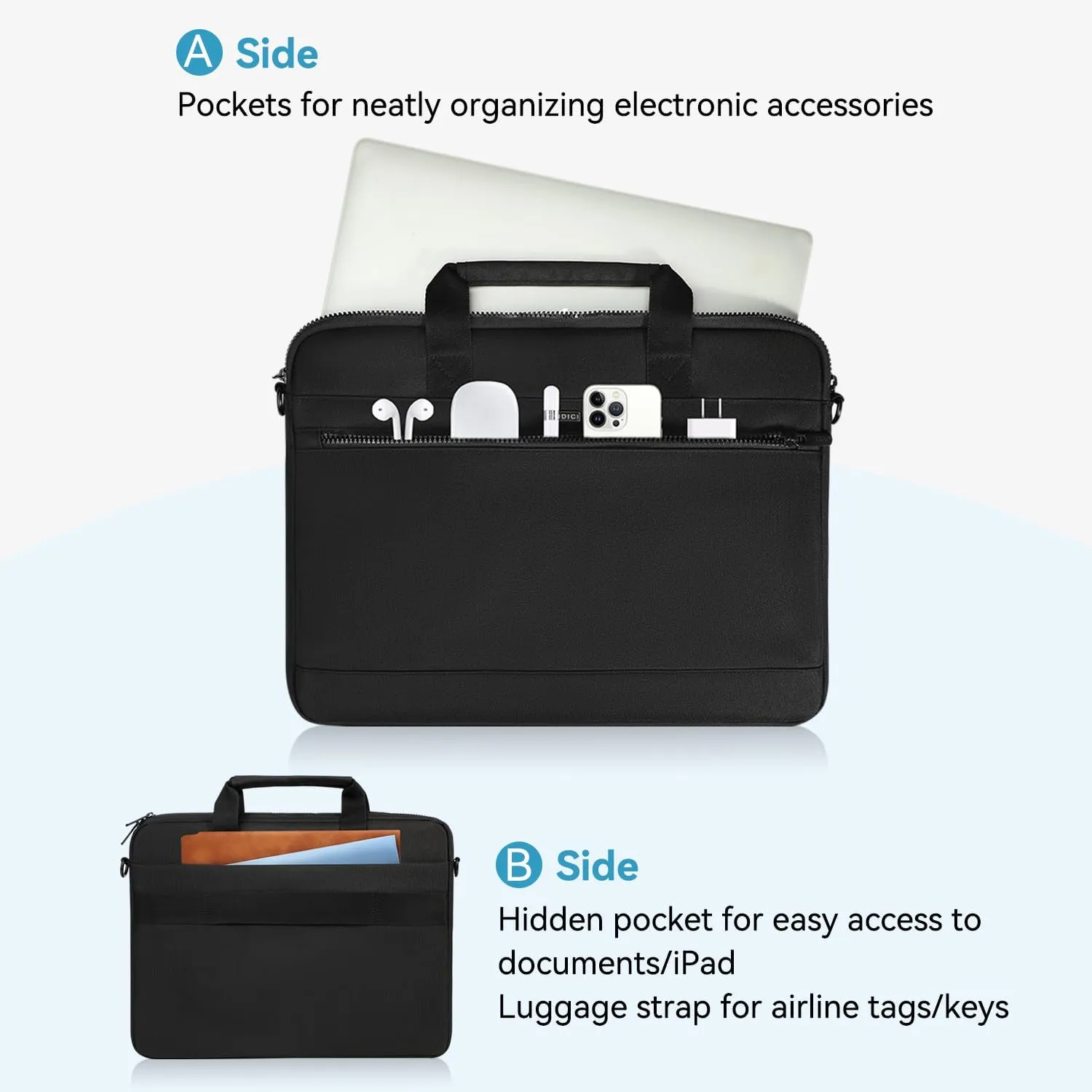 LANDICI 360 Protective Laptop Bag Case 15.6-16 Inch with Shoulder Strap, Waterproof Computer Sleeve Cover for MacBook Pro 16, Acer HP Lenovo Dell ASUS Laptop, Slim Briefcase for Men Women, Black