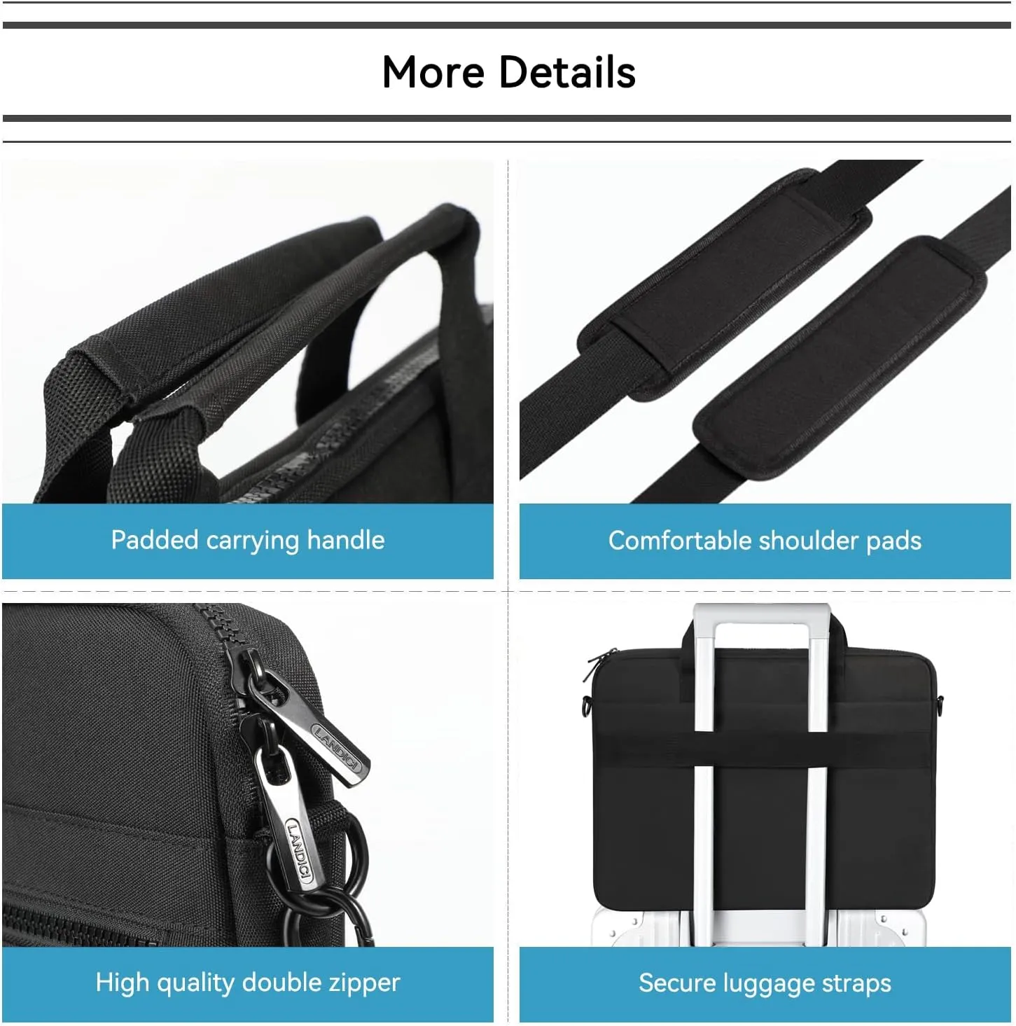 LANDICI 360 Protective Laptop Bag Case 15.6-16 Inch with Shoulder Strap, Waterproof Computer Sleeve Cover for MacBook Pro 16, Acer HP Lenovo Dell ASUS Laptop, Slim Briefcase for Men Women, Black