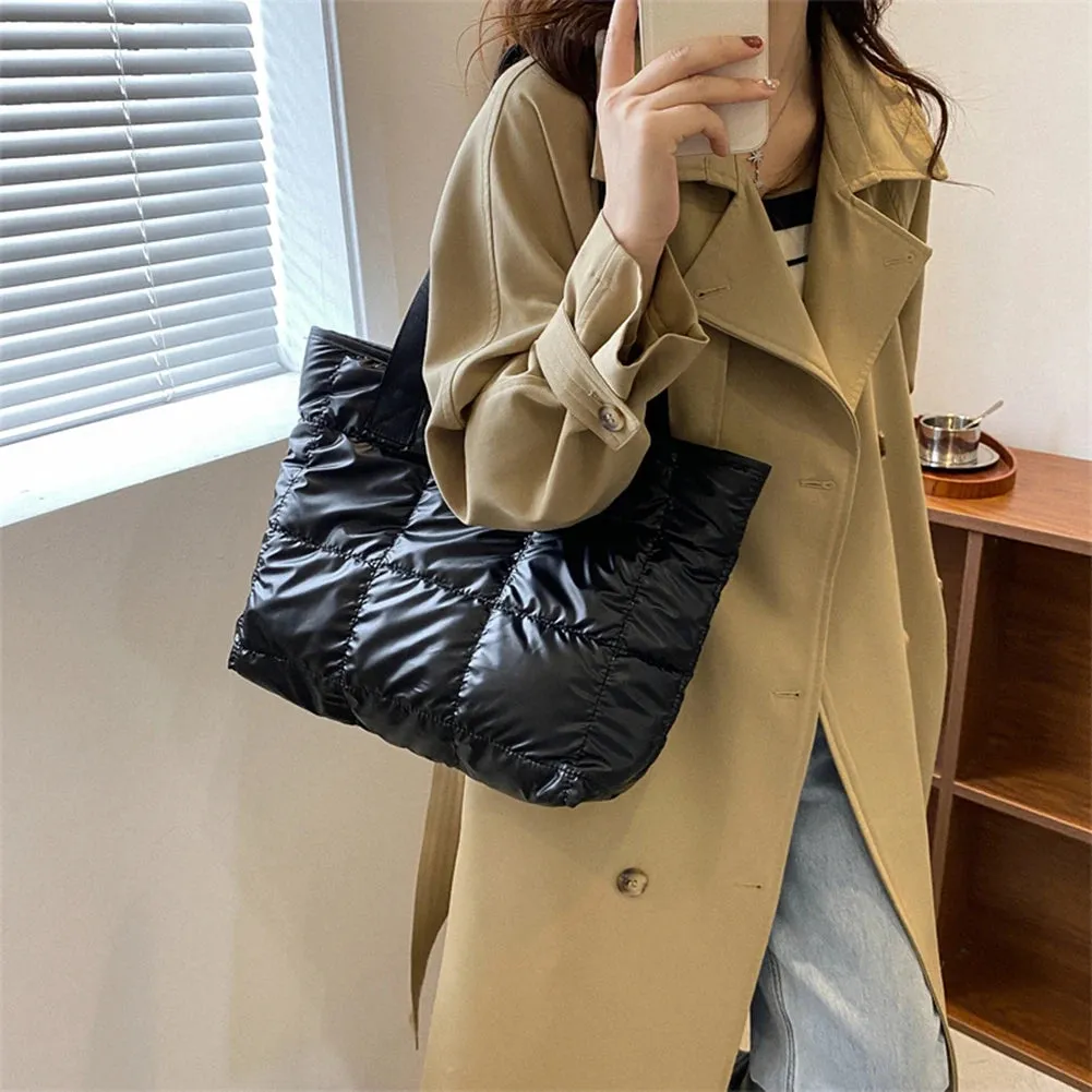 Large Capacity Quilted Fashion Women's Shoulder Tote Handbag Cotton Padded Top-handle Bags