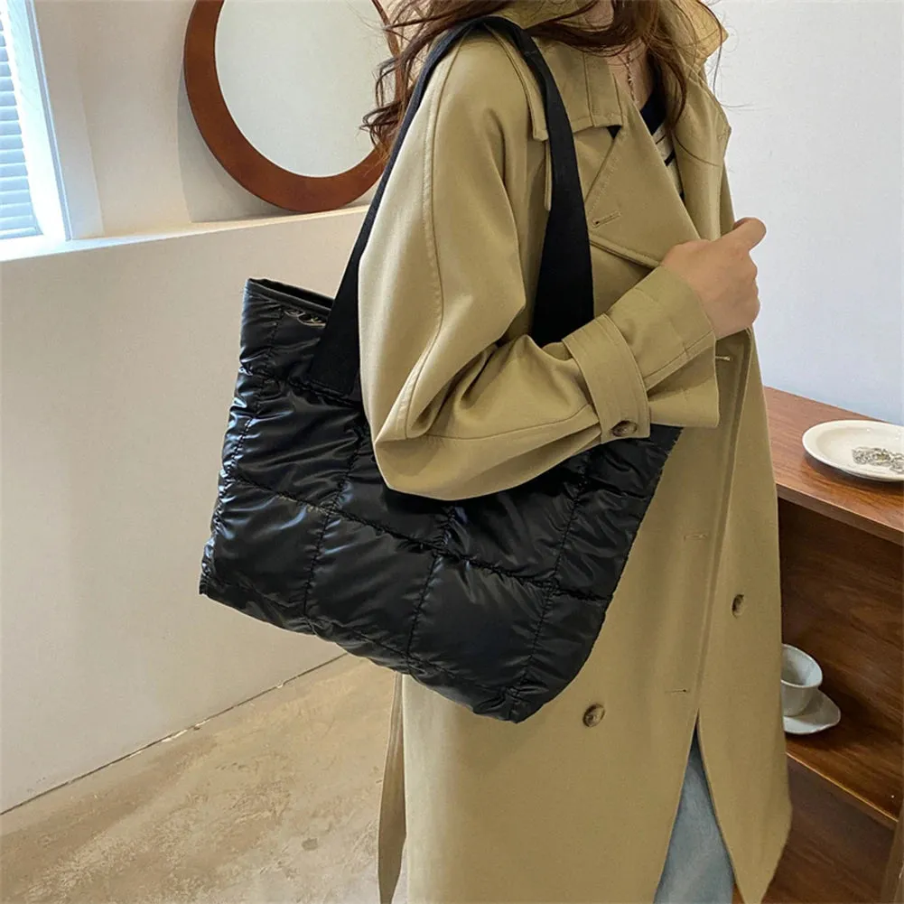 Large Capacity Quilted Fashion Women's Shoulder Tote Handbag Cotton Padded Top-handle Bags
