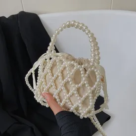 Lattice Pearl Beaded Mini Crossbody Bag