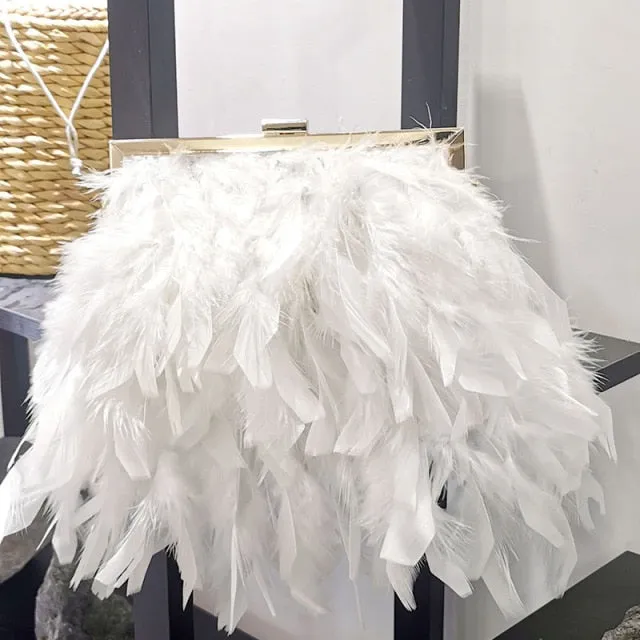 Luxy Moon Feather Handbag Women's Evening Clutch Bag White Pearl Chain Shoulder Bag Luxury Women Bags Design Party Purse ZD1647