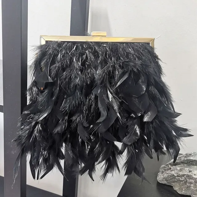 Luxy Moon Feather Handbag Women's Evening Clutch Bag White Pearl Chain Shoulder Bag Luxury Women Bags Design Party Purse ZD1647