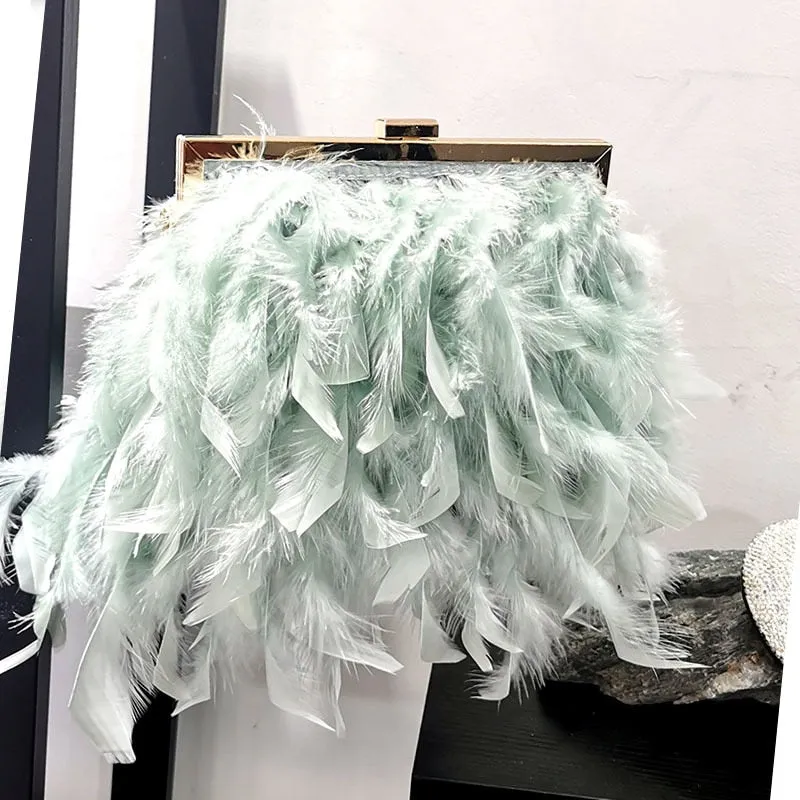 Luxy Moon Feather Handbag Women's Evening Clutch Bag White Pearl Chain Shoulder Bag Luxury Women Bags Design Party Purse ZD1647