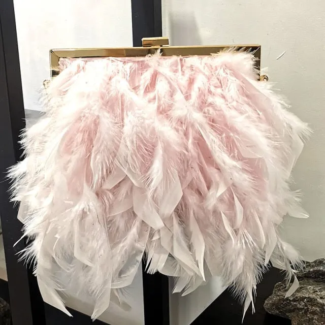 Luxy Moon Feather Handbag Women's Evening Clutch Bag White Pearl Chain Shoulder Bag Luxury Women Bags Design Party Purse ZD1647