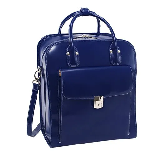 McKlein, W Series, LA Grange, Top Grain Cowhide Leather, 15" Leather Vertical Patented Detachable -Wheeled Ladies' Laptop Briefcase, Navy (96497)