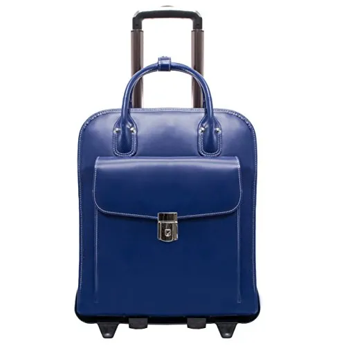 McKlein, W Series, LA Grange, Top Grain Cowhide Leather, 15" Leather Vertical Patented Detachable -Wheeled Ladies' Laptop Briefcase, Navy (96497)