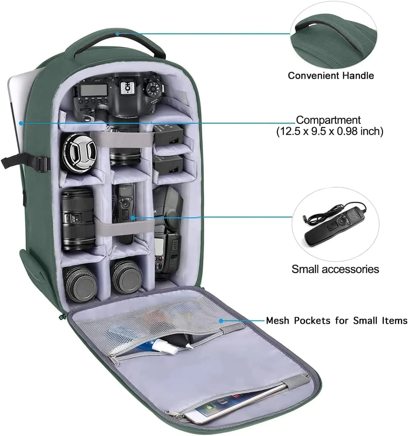 MOSISO Camera Backpack,DSLR/SLR/Mirrorless Photography Camera Bag Full Open Waterproof Hardshell Bag with Insert&Tripod Holder&Laptop Compartment Compatible with Canon/Nikon/Sony, Emerald Green