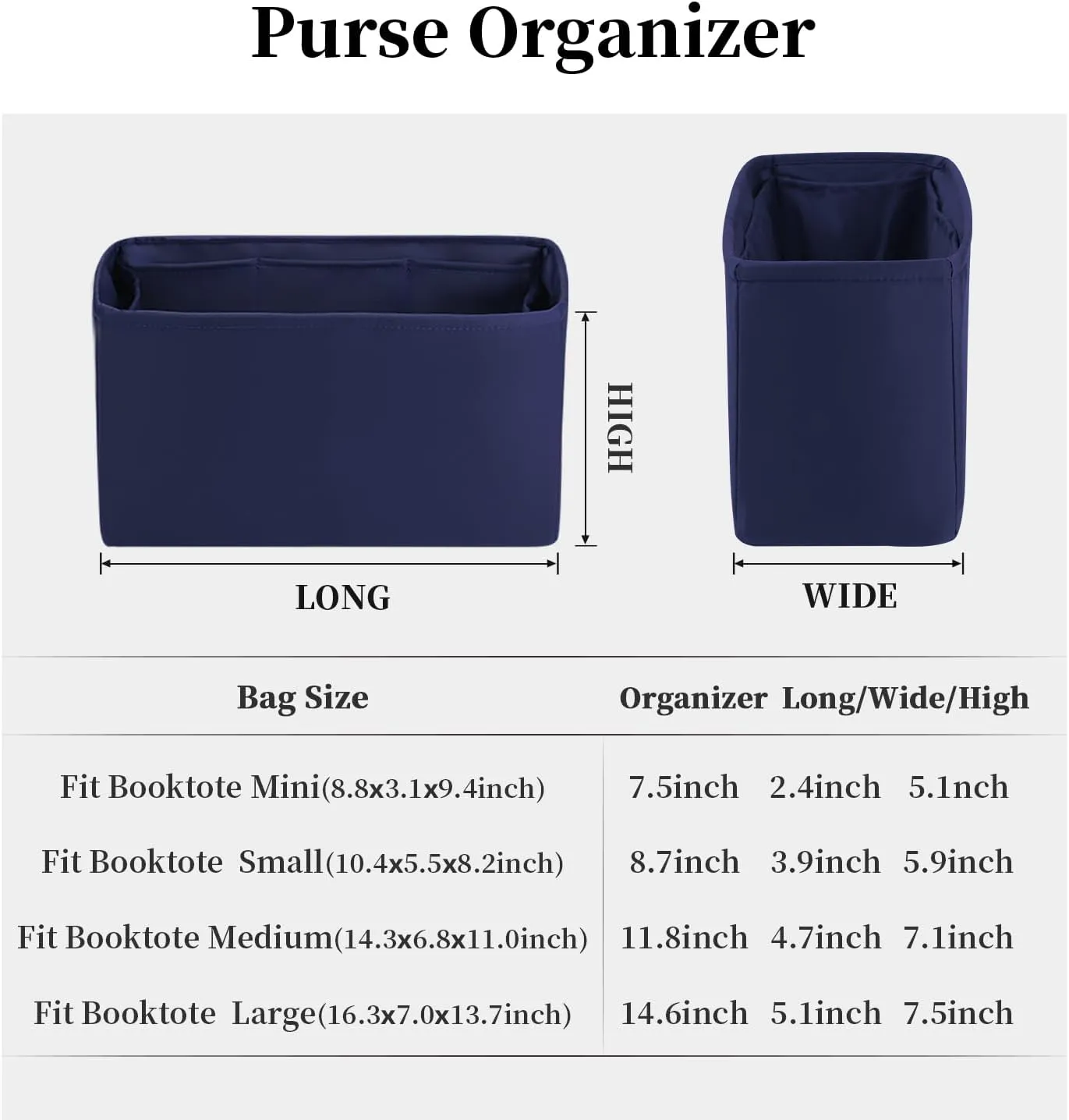 Organizer for Dior Book Tote Mini, Silky Satin Purse Insert with Multiple Pockets for Storage, Lightweight Shaper for Daily Use (Blue Nuit, Booktote Mini)