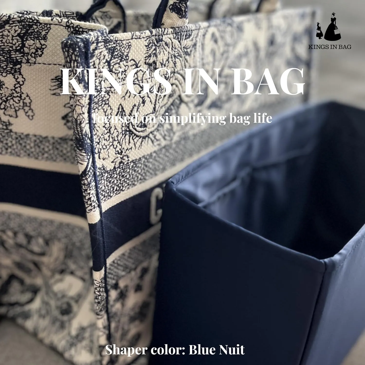Organizer for Dior Book Tote Mini, Silky Satin Purse Insert with Multiple Pockets for Storage, Lightweight Shaper for Daily Use (Blue Nuit, Booktote Mini)