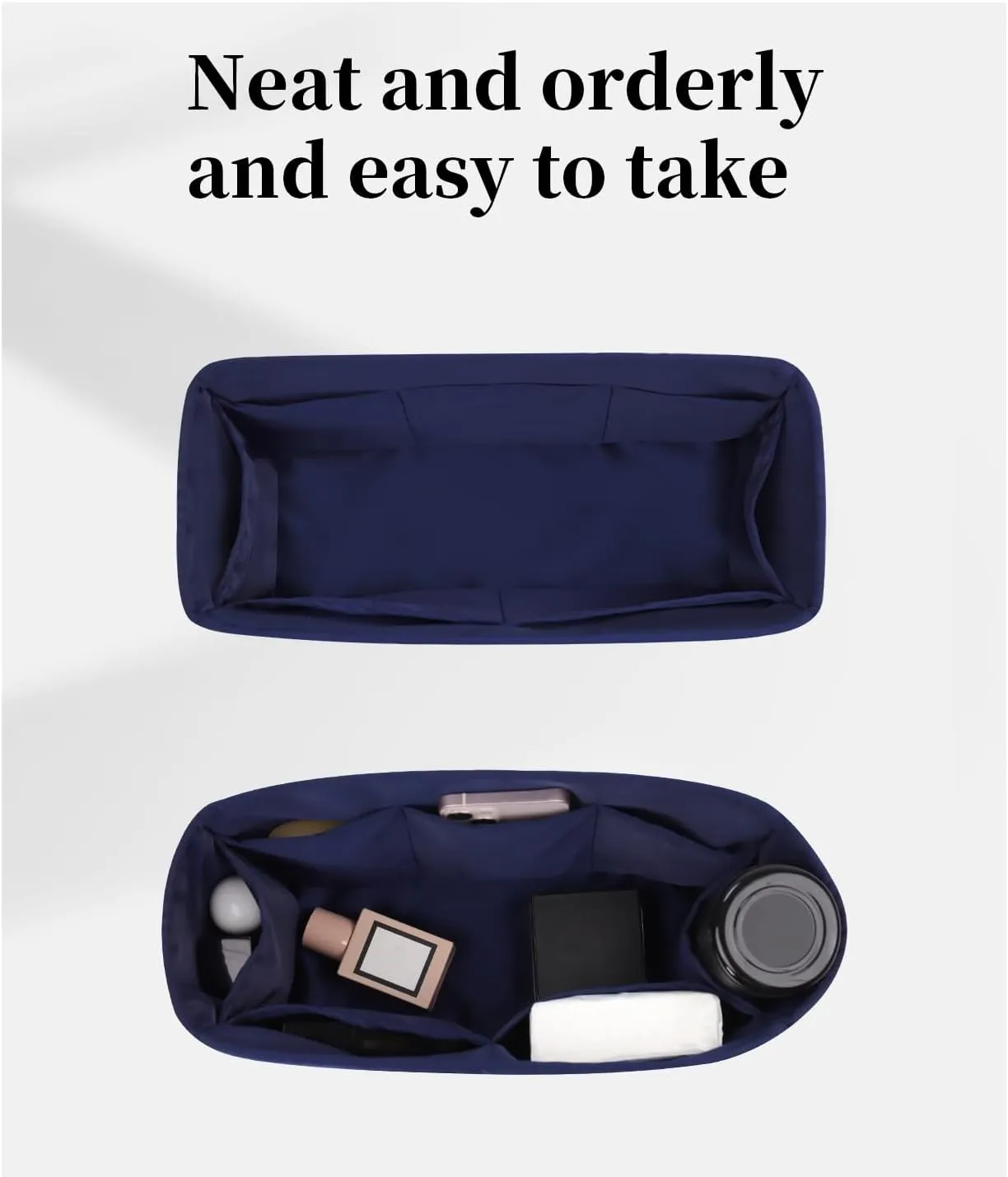 Organizer for Dior Book Tote Mini, Silky Satin Purse Insert with Multiple Pockets for Storage, Lightweight Shaper for Daily Use (Blue Nuit, Booktote Mini)