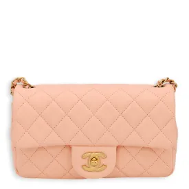 Pearl Crush Rectangle Mini Salmon Pink Crossbody Bag in Lambskin, Gold hardware