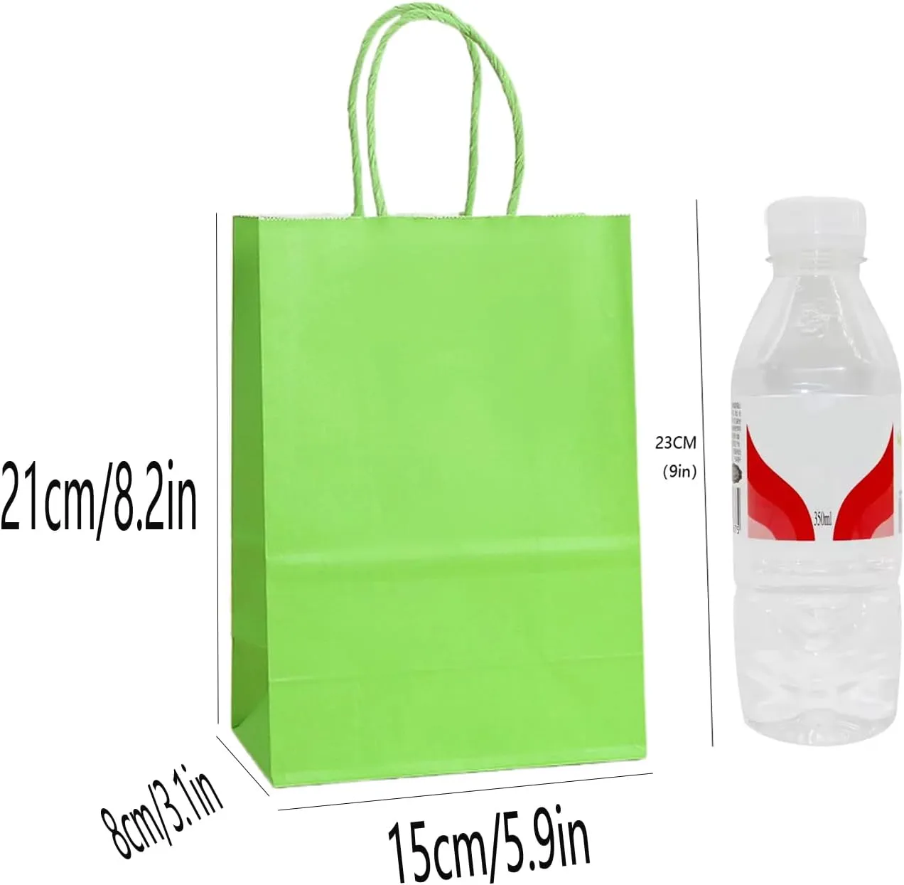 piqiya Small Plain Natural Paper Kraft Gift Bags with Handles Green Paper Bags for Saint Patrick's Day Birthday Party Grocery Retail Business Goody Craft Bags (Green24pcs)