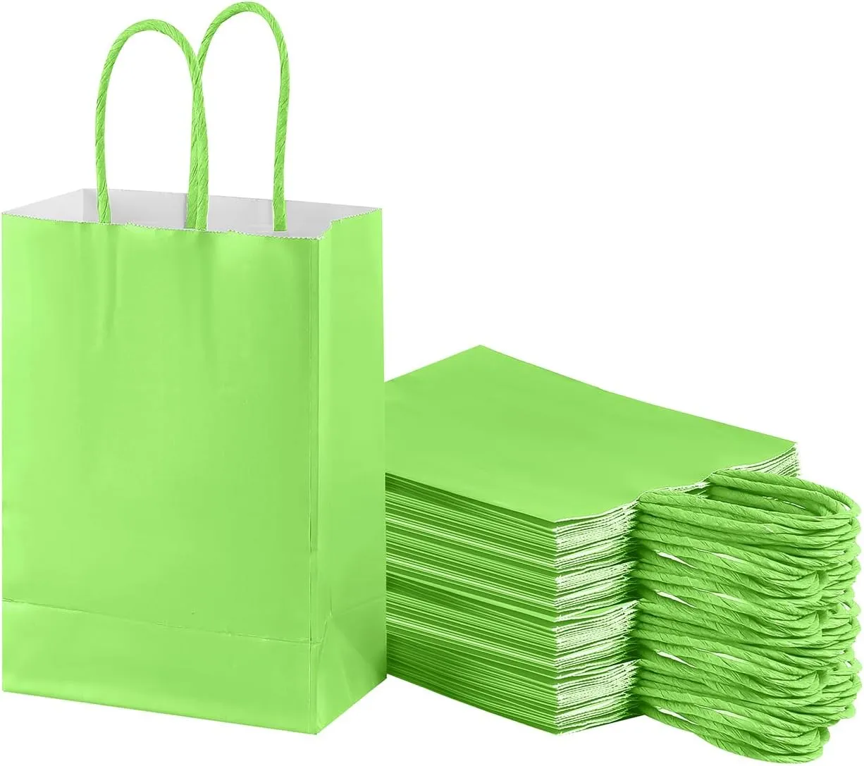 piqiya Small Plain Natural Paper Kraft Gift Bags with Handles Green Paper Bags for Saint Patrick's Day Birthday Party Grocery Retail Business Goody Craft Bags (Green24pcs)