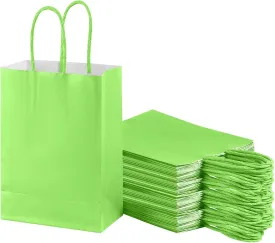 piqiya Small Plain Natural Paper Kraft Gift Bags with Handles Green Paper Bags for Saint Patrick's Day Birthday Party Grocery Retail Business Goody Craft Bags (Green24pcs)