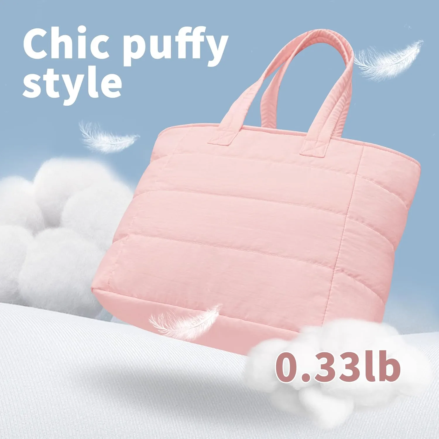Puffer Bag for Women, Quilted travel Puffy Tote Bag fit for 15.6 inches laptop, nylon work Bag for nurse,College,teacher