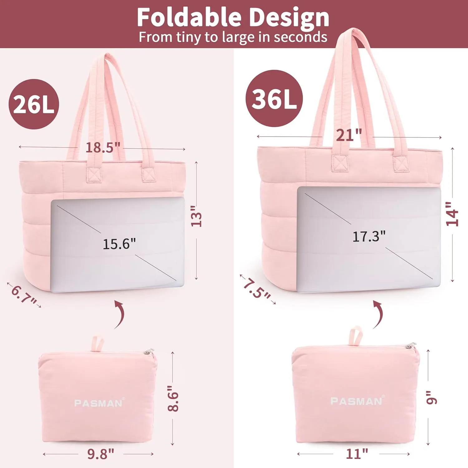 Puffer Bag for Women, Quilted travel Puffy Tote Bag fit for 15.6 inches laptop, nylon work Bag for nurse,College,teacher
