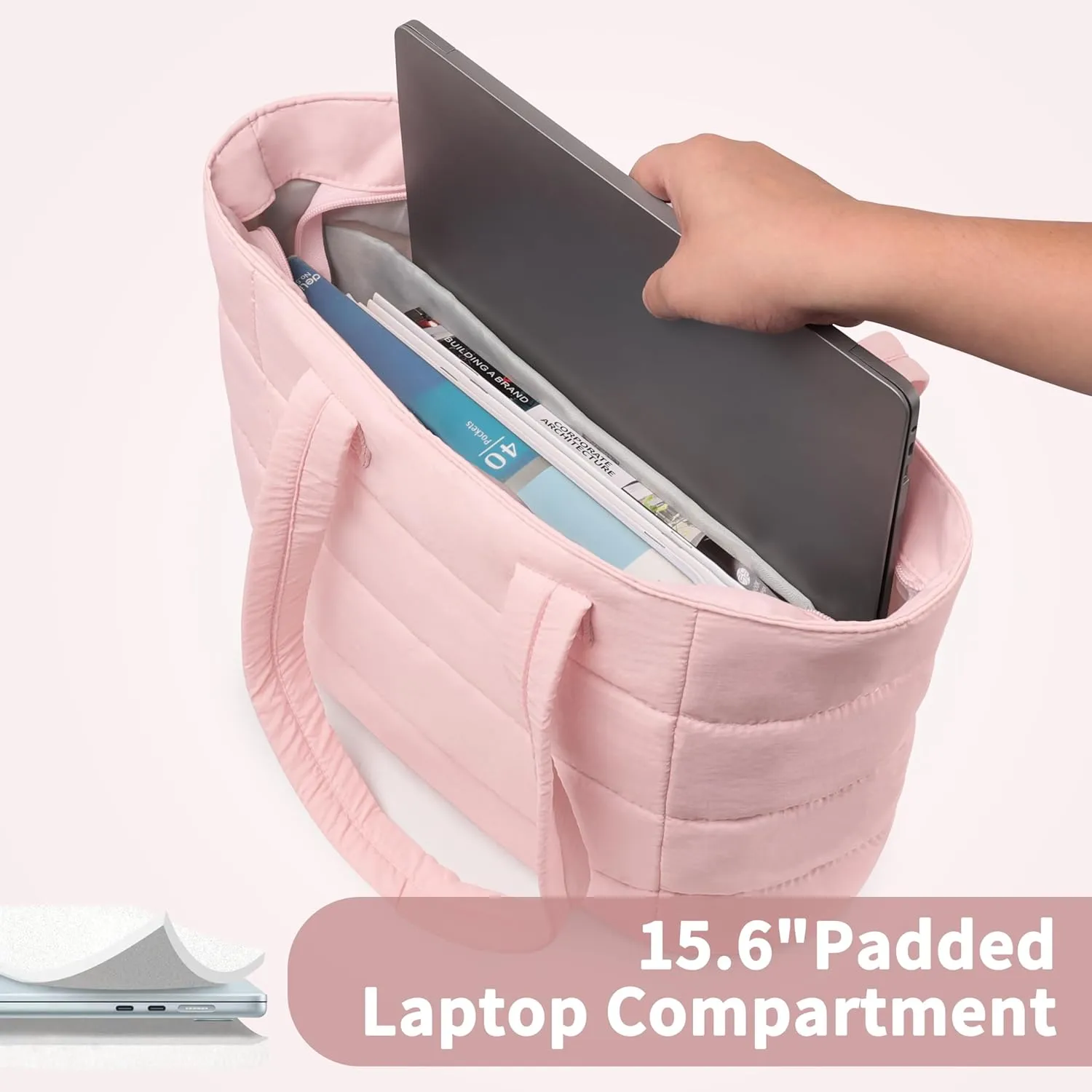 Puffer Bag for Women, Quilted travel Puffy Tote Bag fit for 15.6 inches laptop, nylon work Bag for nurse,College,teacher