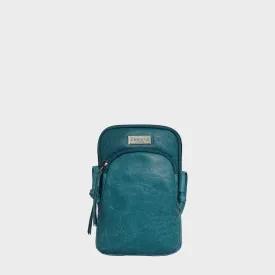 'SARAH' Ocean Blue Vintage Natural Grain Leather Mini Crossbody Bag