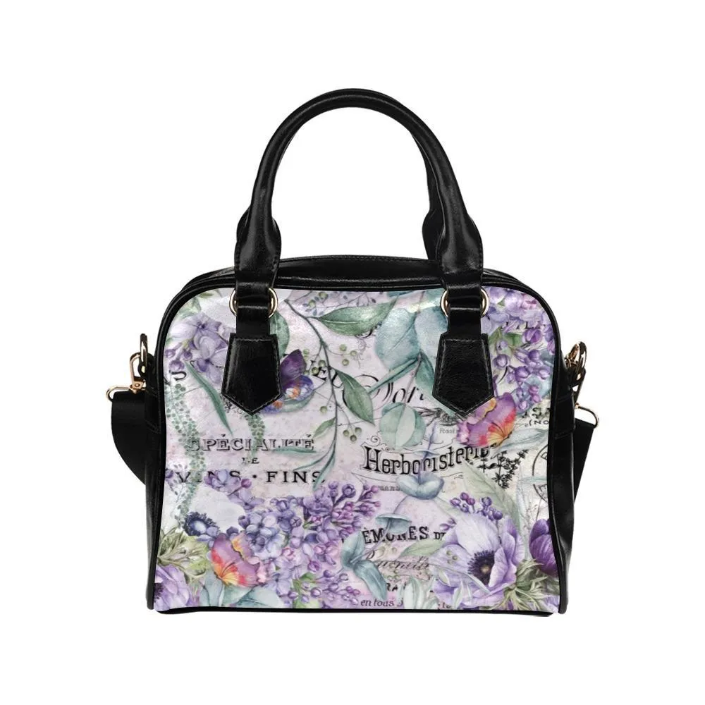 Shoulder Handbag-Vintage Purple Flowers, Vegan Leather, Shoulder Bags for Women, Over the Shoulder Bag